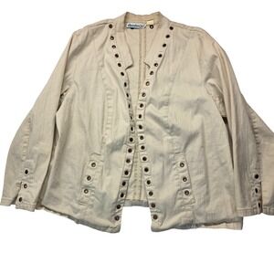 Vintage Denim24/7 Cream Linen Blend Eyelet Jacket Blazer Womens 24W‎